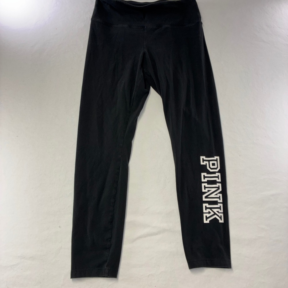 505 Athleisure PINK Victoria's Secret Leggings S Black Logo Cropped Yoga Pants